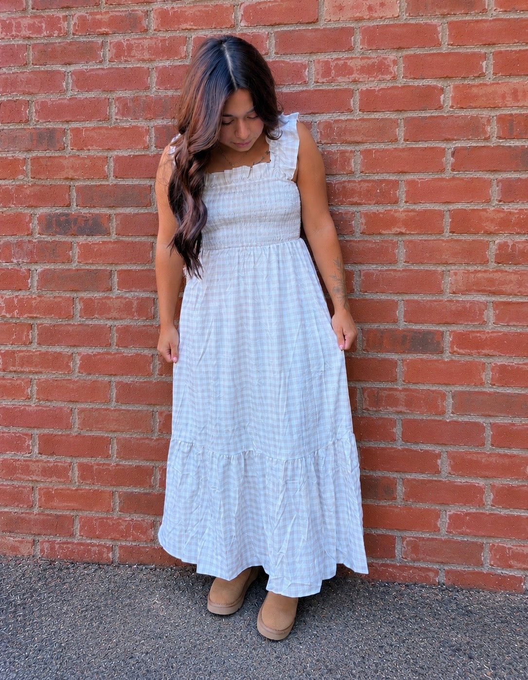 Gingham neutral dress