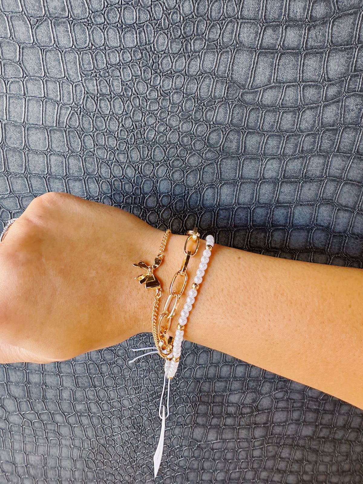 Pearl and gold bracelet stack