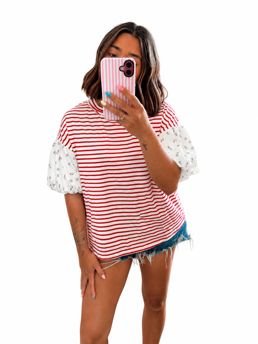 Sweet stripe floral sleeve top