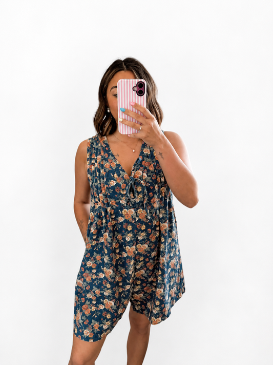 Boho bloom denim romper