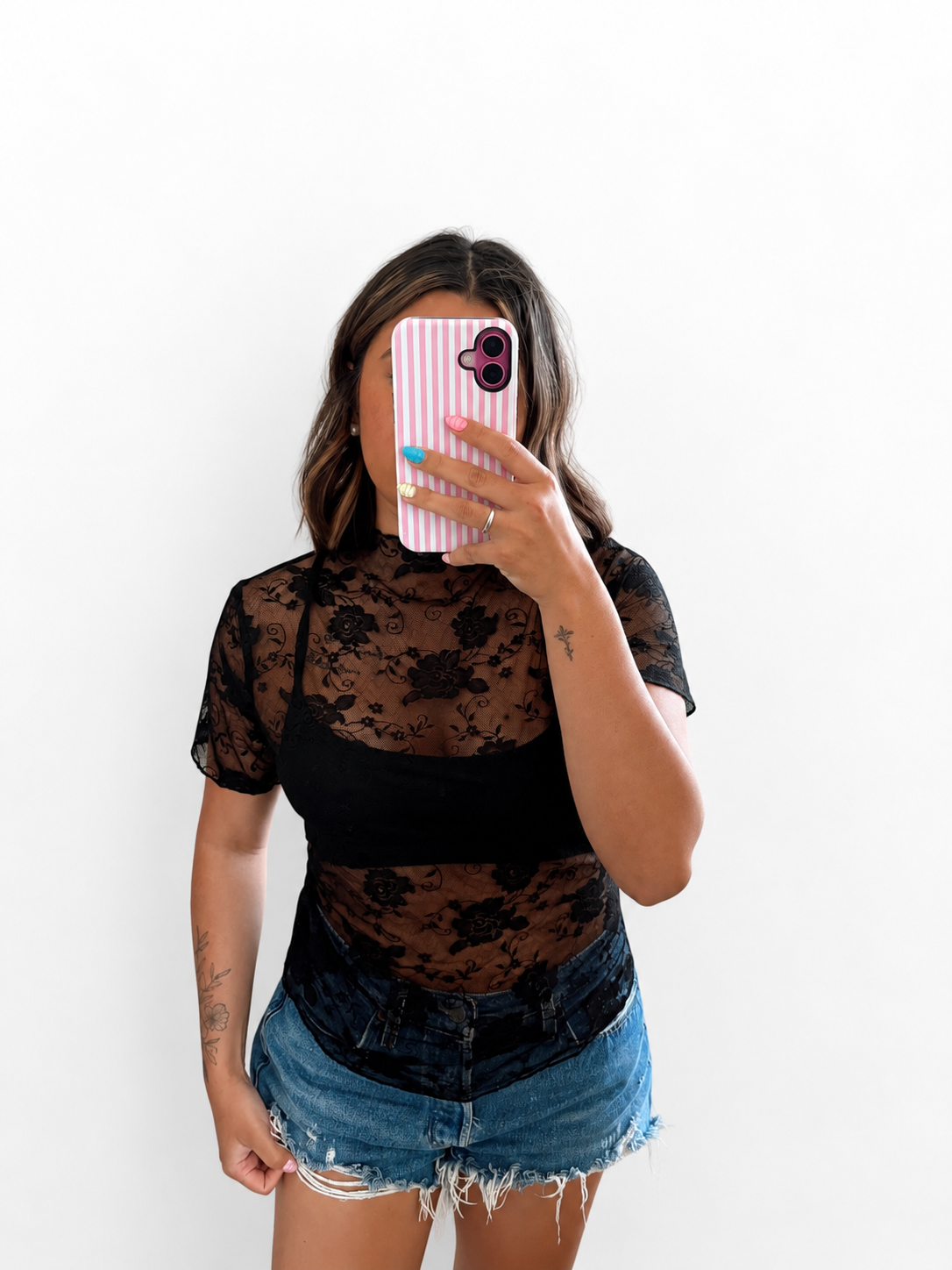 Midnight lace sheer top