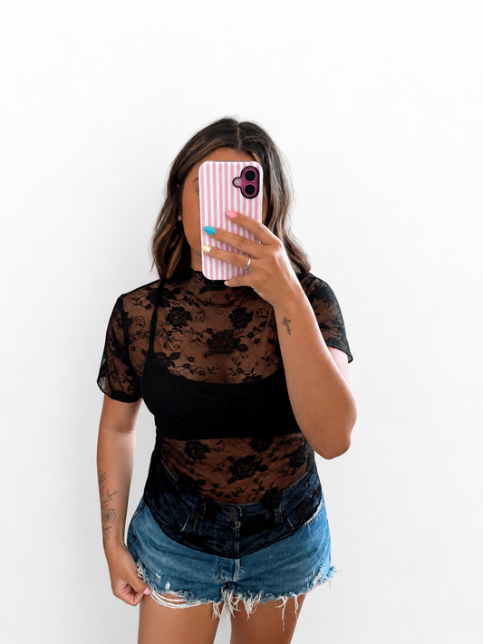 Midnight lace sheer top