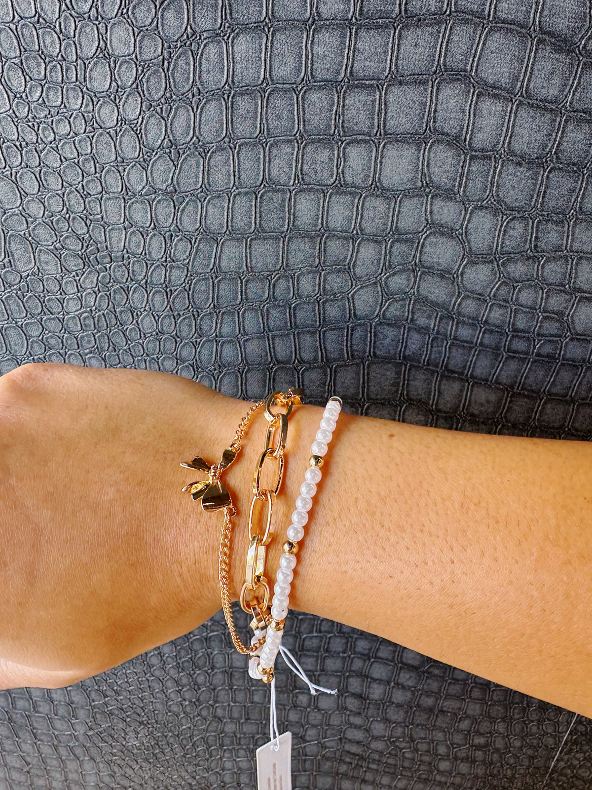 Pearl and gold bracelet stack