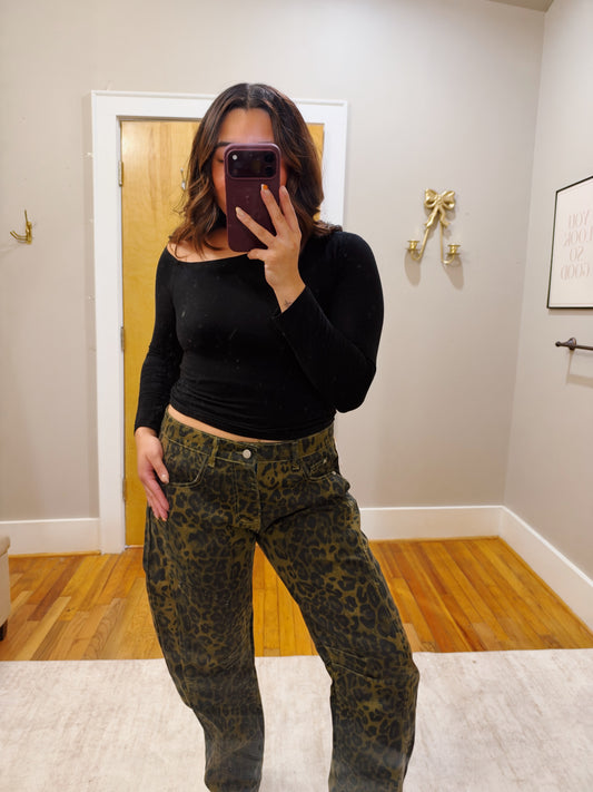 Cheetah print barrel jeans