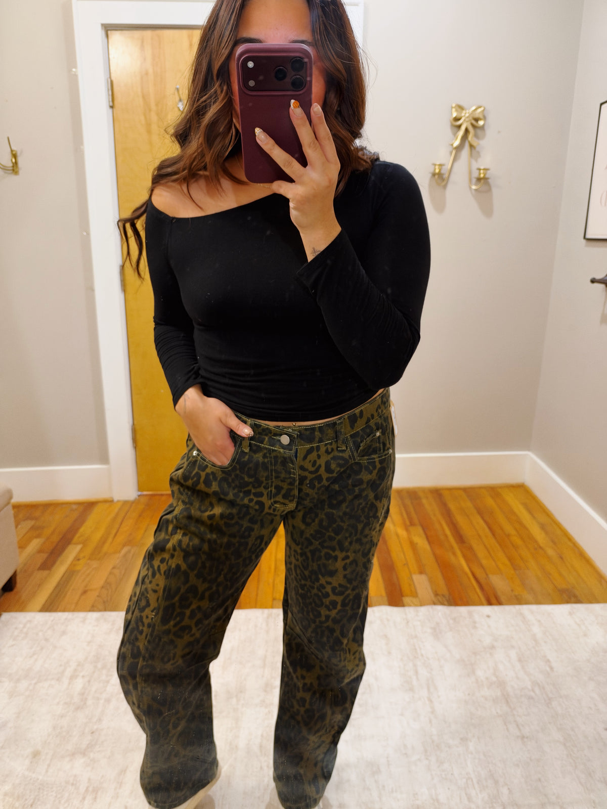 Cheetah print barrel jeans